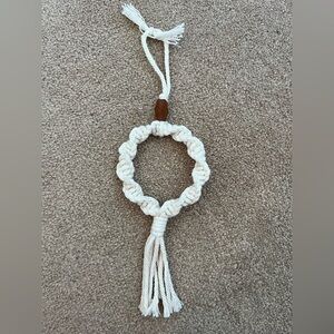 Elegant Cream Macrame Wreath Holiday Ornament